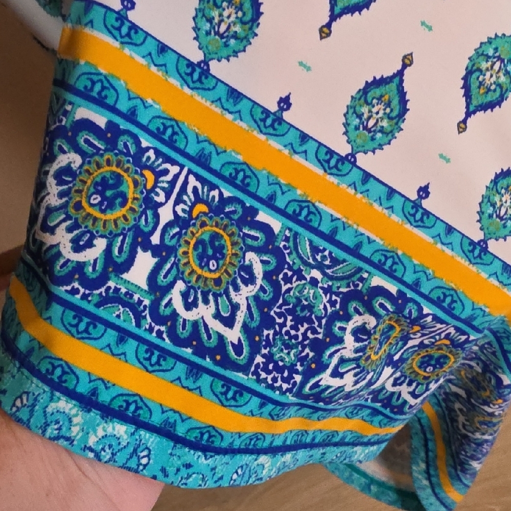 Cabana Life White Coverup Or Dress with Teal Print and Blue Border - Picture 5 of 7